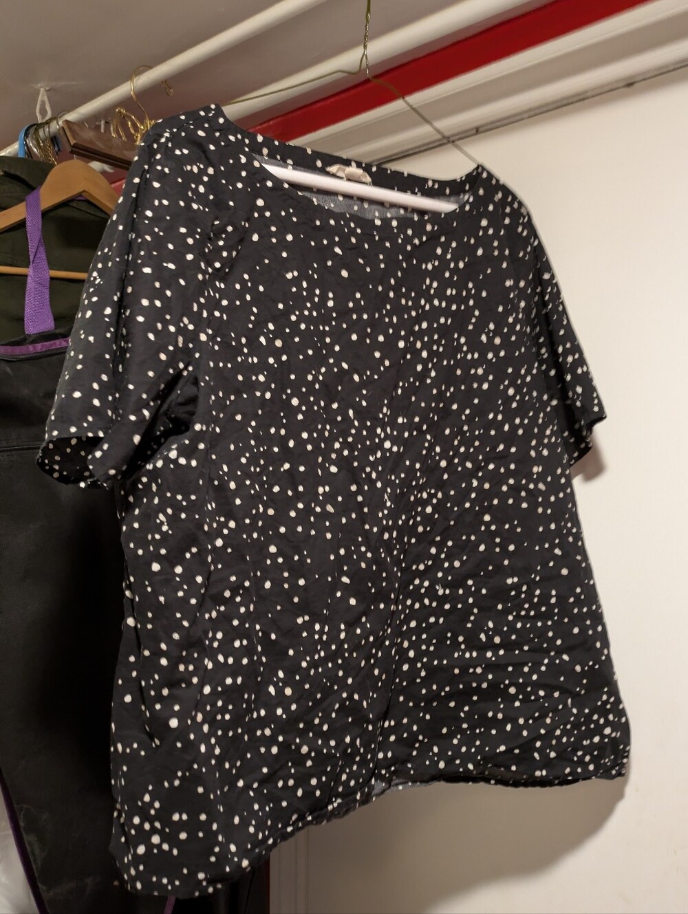 Eileen Fisher Size L Lightweight Cotton Blouse - Black Speckled Print